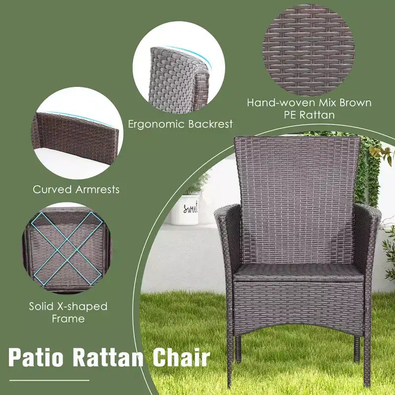 Costway Salon de Jardin 3 Pièces en Rotin, Table Plateau en Bois d'Acacia, Chaises avec Coussins