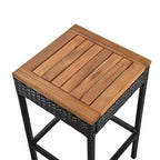 Set Bar da Esterno in Rattan 5 Pezzi con Piano Pieghevole in Legno di Acacia, 4 Sgabelli e 1 Tavolo, Marrone - ModernLuxe