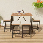Set Bar da Esterno in Rattan 5 Pezzi con Piano Pieghevole in Legno di Acacia, 4 Sgabelli e 1 Tavolo, Marrone - ModernLuxe