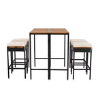 Set Bar da Esterno in Rattan 5 Pezzi con Piano Pieghevole in Legno di Acacia, 4 Sgabelli e 1 Tavolo, Marrone - ModernLuxe