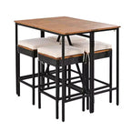 Set Bar da Esterno in Rattan 5 Pezzi con Piano Pieghevole in Legno di Acacia, 4 Sgabelli e 1 Tavolo, Marrone - ModernLuxe