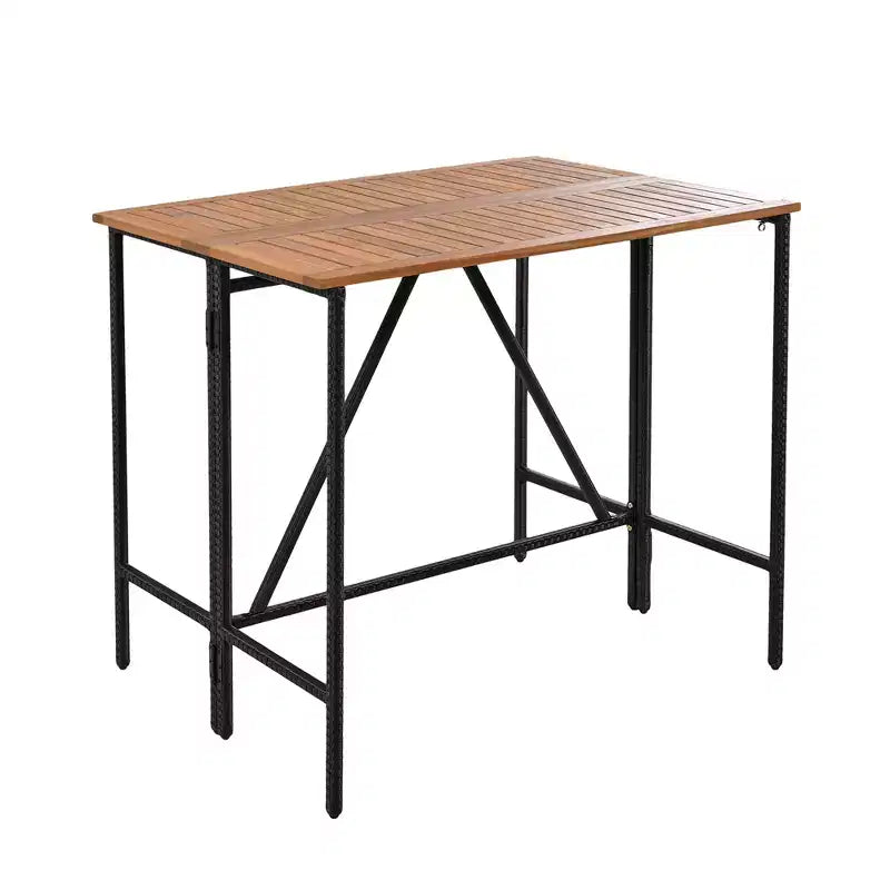 Set Bar da Esterno in Rattan 5 Pezzi con Piano Pieghevole in Legno di Acacia, 4 Sgabelli e 1 Tavolo, Marrone - ModernLuxe