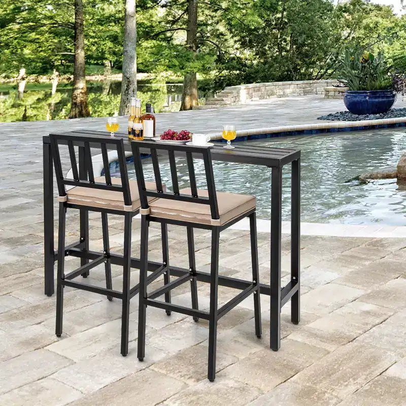 Costway Set da tavolo da pranzo per patio 3 pezzi con tavolo da bar in metallo e sedie con cuscino