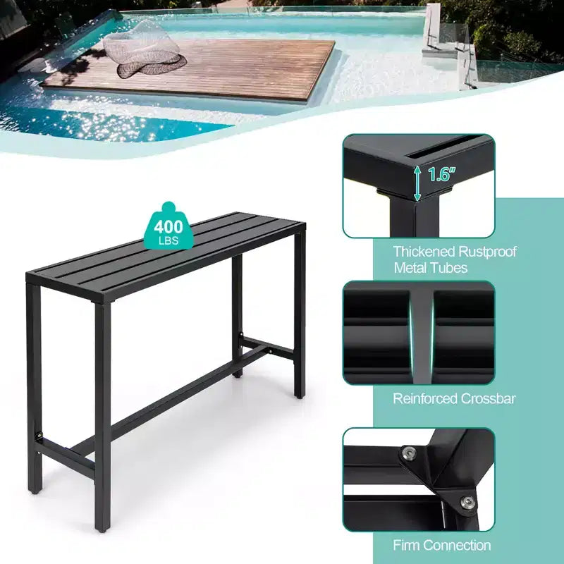 Costway Set da tavolo da pranzo per patio 3 pezzi con tavolo da bar in metallo e sedie con cuscino