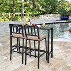 Costway Ensemble de 3 Meubles de Bar d'Extérieur en Métal avec Table et Chaises, Salon de Jardin avec Coussins