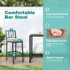 Costway Ensemble de 3 Meubles de Bar d'Extérieur en Métal avec Table et Chaises, Salon de Jardin avec Coussins