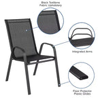 Tavolo da patio Emma e Oliver a cinque pezzi con tavolo rotondo in metallo con piano in vetro temperato e 4 sedie impilabili Flex Comfort