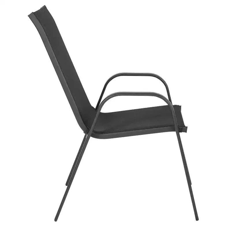 Tavolo da patio Emma e Oliver a cinque pezzi con tavolo rotondo in metallo con piano in vetro temperato e 4 sedie impilabili Flex Comfort