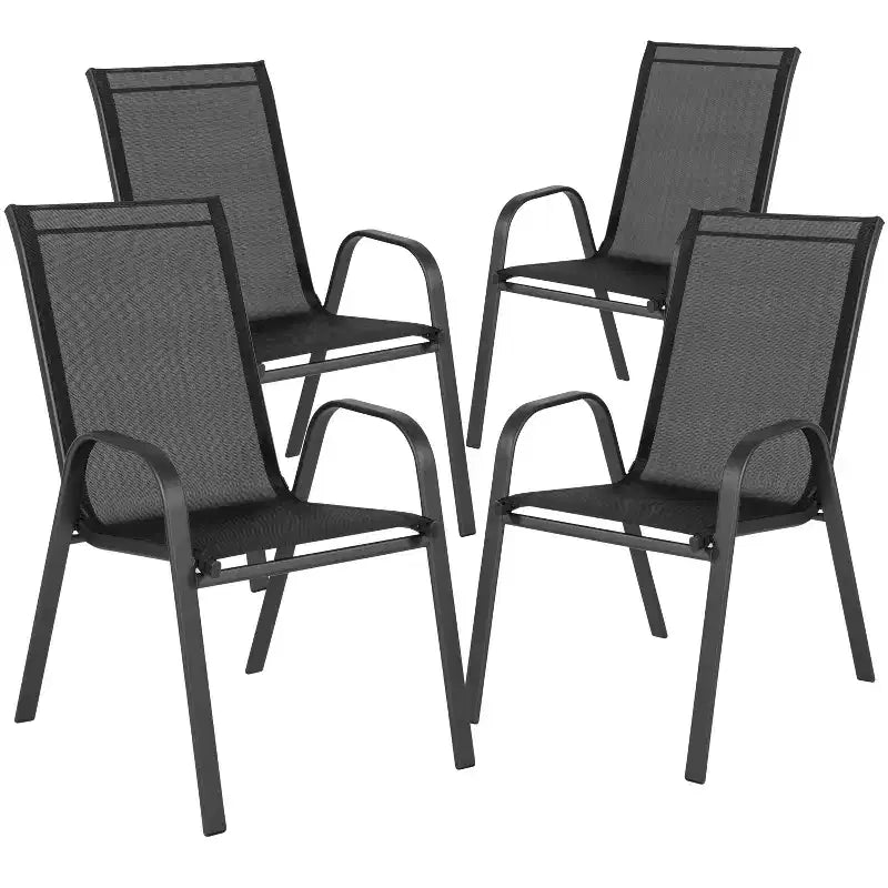 Tavolo da patio Emma e Oliver a cinque pezzi con tavolo rotondo in metallo con piano in vetro temperato e 4 sedie impilabili Flex Comfort