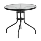 Tavolo da patio Emma e Oliver a cinque pezzi con tavolo rotondo in metallo con piano in vetro temperato e 4 sedie impilabili Flex Comfort
