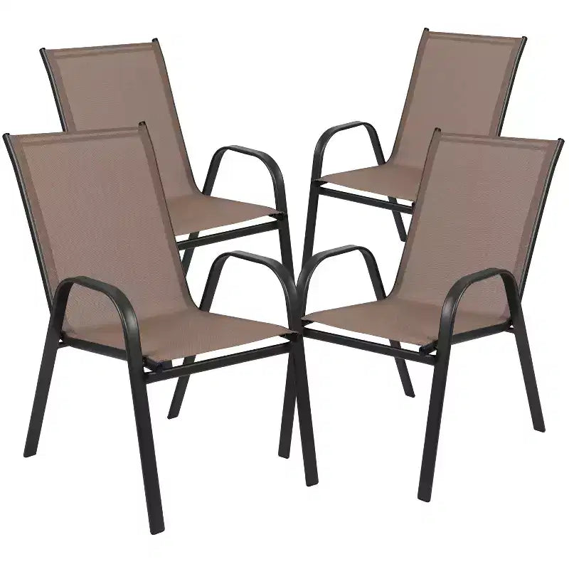 Tavolo da patio Emma e Oliver a cinque pezzi con tavolo rotondo in metallo con piano in vetro temperato e 4 sedie impilabili Flex Comfort