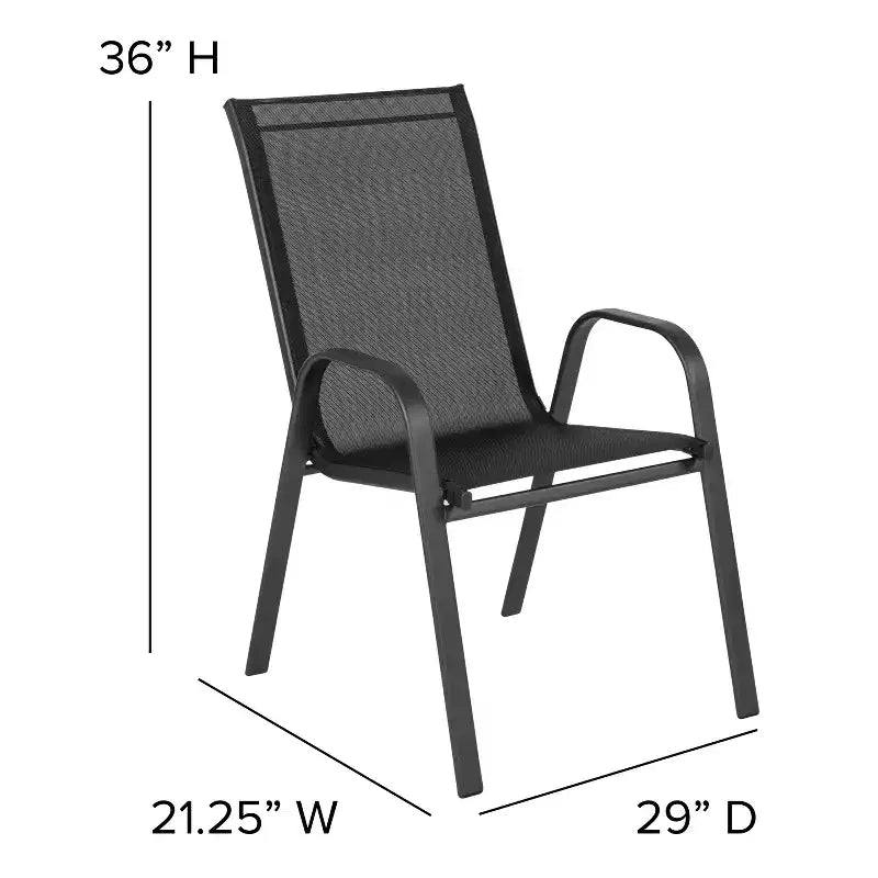 Set da patio sette pezzi Emma and Oliver con tavolo in metallo con piano in vetro temperato e 6 sedie impilabili Flex Comfort