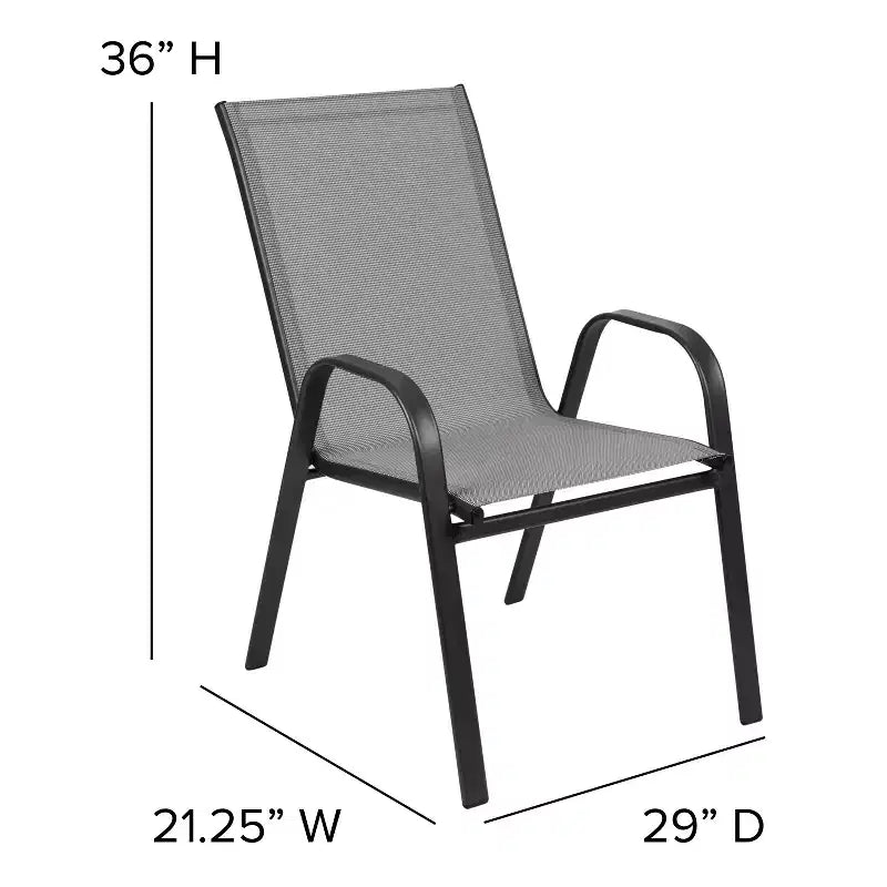 Set da patio sette pezzi Emma and Oliver con tavolo in metallo con piano in vetro temperato e 6 sedie impilabili Flex Comfort