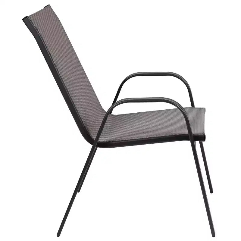 Set da patio sette pezzi Emma and Oliver con tavolo in metallo con piano in vetro temperato e 6 sedie impilabili Flex Comfort