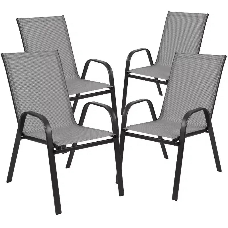 Set da patio sette pezzi Emma and Oliver con tavolo in metallo con piano in vetro temperato e 6 sedie impilabili Flex Comfort