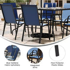 Set da patio sette pezzi Emma and Oliver con tavolo in metallo con piano in vetro temperato e 6 sedie impilabili Flex Comfort