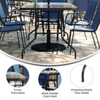 Set da patio sette pezzi Emma and Oliver con tavolo in metallo con piano in vetro temperato e 6 sedie impilabili Flex Comfort