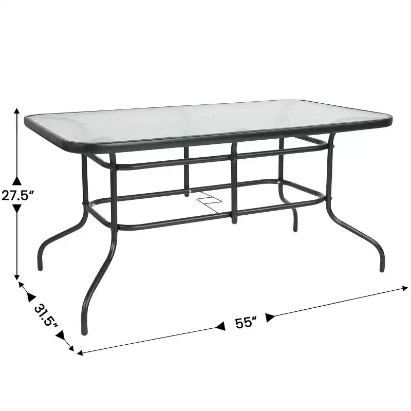 Set da patio sette pezzi Emma and Oliver con tavolo in metallo con piano in vetro temperato e 6 sedie impilabili Flex Comfort