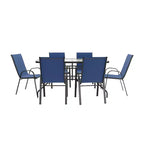 Set da patio sette pezzi Emma and Oliver con tavolo in metallo con piano in vetro temperato e 6 sedie impilabili Flex Comfort