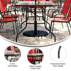 Set da patio sette pezzi Emma and Oliver con tavolo in metallo con piano in vetro temperato e 6 sedie impilabili Flex Comfort