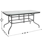 Set da patio sette pezzi Emma and Oliver con tavolo in metallo con piano in vetro temperato e 6 sedie impilabili Flex Comfort