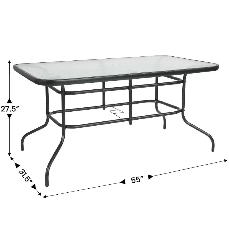 Set da patio sette pezzi Emma and Oliver con tavolo in metallo con piano in vetro temperato e 6 sedie impilabili Flex Comfort