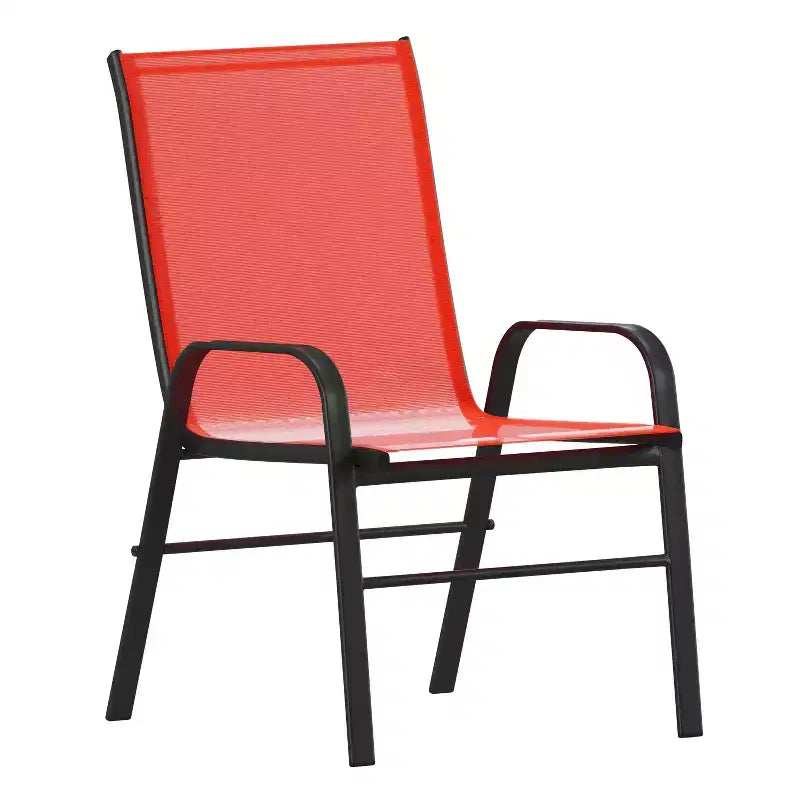 Set da patio sette pezzi Emma and Oliver con tavolo in metallo con piano in vetro temperato e 6 sedie impilabili Flex Comfort