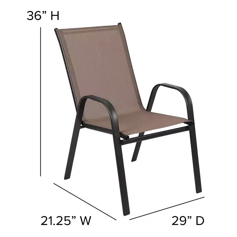 Set da patio sette pezzi Emma and Oliver con tavolo in metallo con piano in vetro temperato e 6 sedie impilabili Flex Comfort