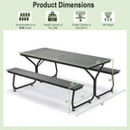 Set Tavolo da Picnic e Panche Costway da 1,8 m, da Esterno, in HDPE, Resistente, per 6-8 Persone, Marrone/Grigio