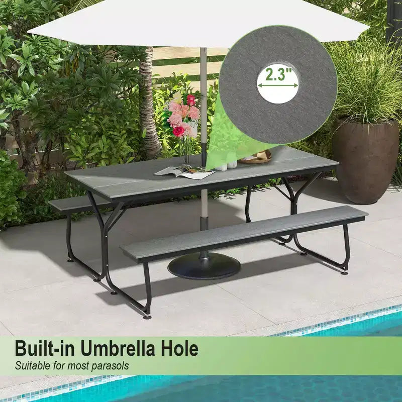 Set Tavolo da Picnic e Panche Costway da 1,8 m, da Esterno, in HDPE, Resistente, per 6-8 Persone, Marrone/Grigio