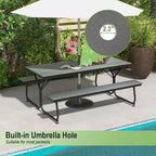 Set Tavolo da Picnic e Panche Costway da 1,8 m, da Esterno, in HDPE, Resistente, per 6-8 Persone, Marrone/Grigio