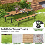 Set Tavolo da Picnic e Panche Costway da 1,8 m, da Esterno, in HDPE, Resistente, per 6-8 Persone, Marrone/Grigio