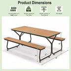 Set Tavolo da Picnic e Panche Costway da 1,8 m, da Esterno, in HDPE, Resistente, per 6-8 Persone, Marrone/Grigio