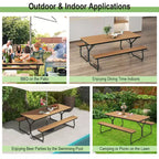 Set Tavolo da Picnic e Panche Costway da 1,8 m, da Esterno, in HDPE, Resistente, per 6-8 Persone, Marrone/Grigio