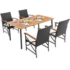 Costway 7PCS Patio Wicker Dining Set Cushion Acacia Wood Armrests Table with Umbrella Hole