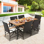 Costway Ensemble de salle à manger en osier 7 pièces pour terrasse, accoudoirs en bois d'acacia, table avec trou pour parasol