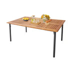 Costway Ensemble de salle à manger en osier 7 pièces pour terrasse, accoudoirs en bois d'acacia, table avec trou pour parasol
