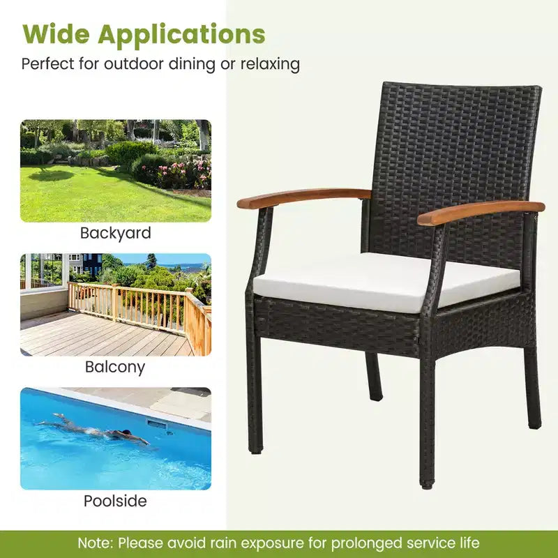 Costway Ensemble repas de patio 7 pièces coussin accoudoirs en bois d'acacia table avec trou pour parasol