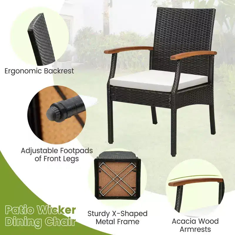 Costway Ensemble repas de patio 7 pièces coussin accoudoirs en bois d'acacia table avec trou pour parasol