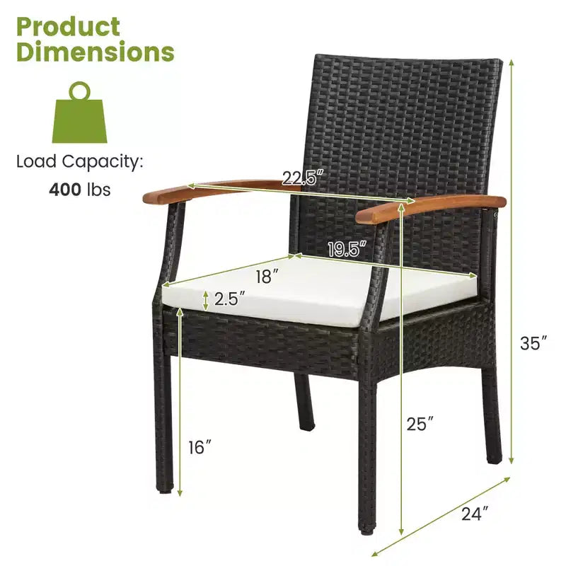 Costway Ensemble repas de patio 7 pièces coussin accoudoirs en bois d'acacia table avec trou pour parasol