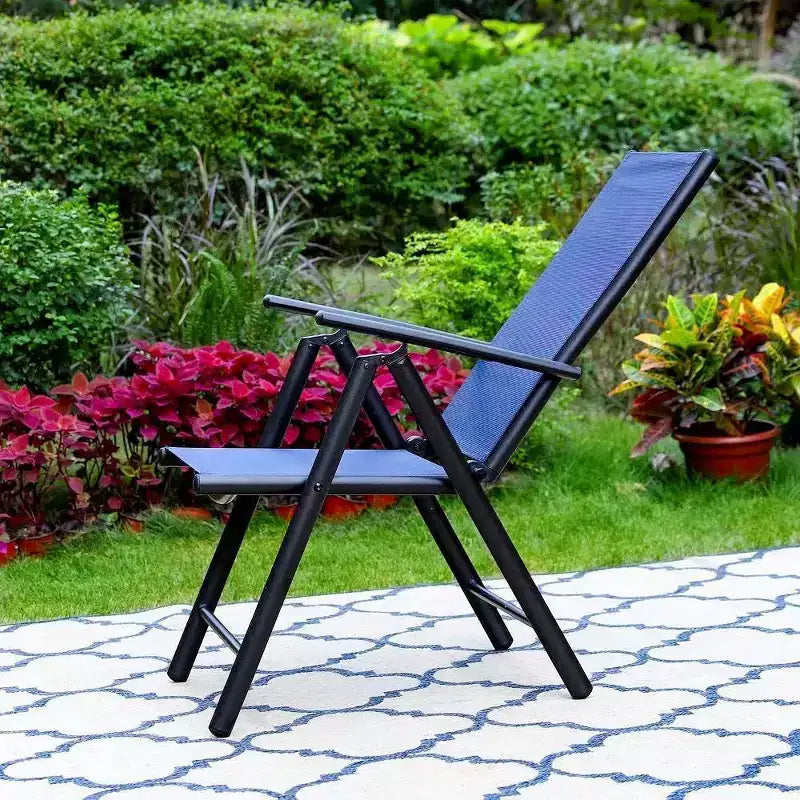 Captiva Designs Set da pranzo da esterno 5 pezzi con sedie pieghevoli regolabili in 7 posizioni e tavolo rotondo in metallo con foro per ombrellone