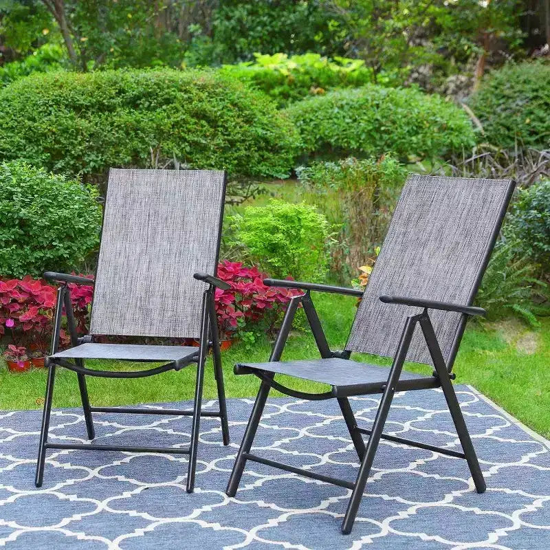Captiva Designs Set da pranzo da esterno 5 pezzi con sedie pieghevoli regolabili in 7 posizioni e tavolo rotondo in metallo con foro per ombrellone