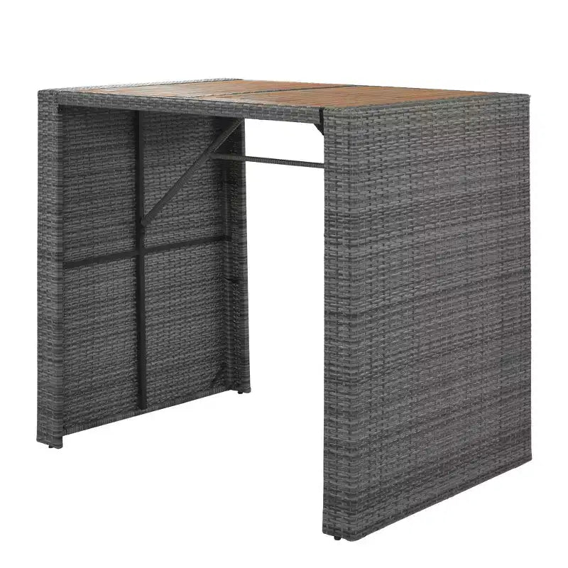 Set Bar da Esterno 5 Pezzi in Legno di Acacia e Rattan con Sgabelli da Bar e Cuscini Rimovibili, Grigio - ModernLuxe