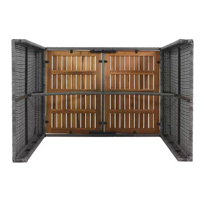 Set Bar da Esterno 5 Pezzi in Legno di Acacia e Rattan con Sgabelli da Bar e Cuscini Rimovibili, Grigio - ModernLuxe