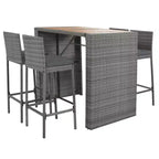 Set Bar da Esterno 5 Pezzi in Legno di Acacia e Rattan con Sgabelli da Bar e Cuscini Rimovibili, Grigio - ModernLuxe