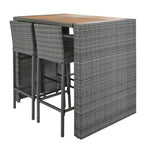 Set Bar da Esterno 5 Pezzi in Legno di Acacia e Rattan con Sgabelli da Bar e Cuscini Rimovibili, Grigio - ModernLuxe