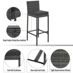 Set Bar da Esterno 5 Pezzi in Legno di Acacia e Rattan con Sgabelli da Bar e Cuscini Rimovibili, Grigio - ModernLuxe