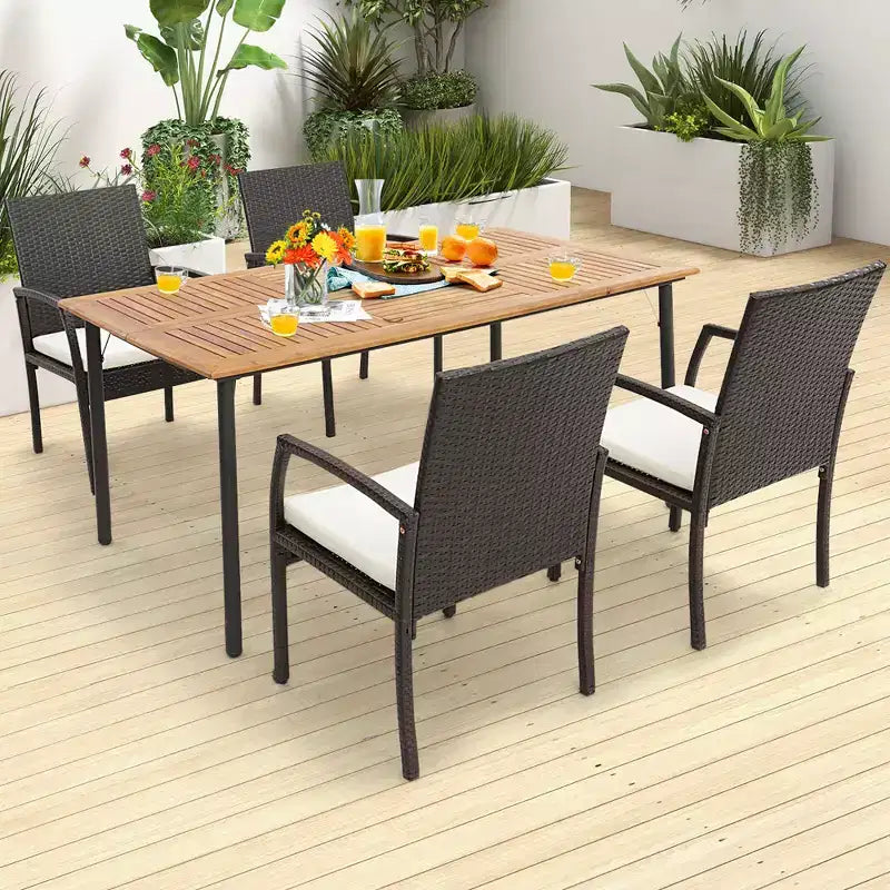 Costway Sedie da Pranzo in Rattan PE per Patio, Set da 2 Pezzi, con Morbidi Cuscini Sfoderabili, Poltrone per Giardino
