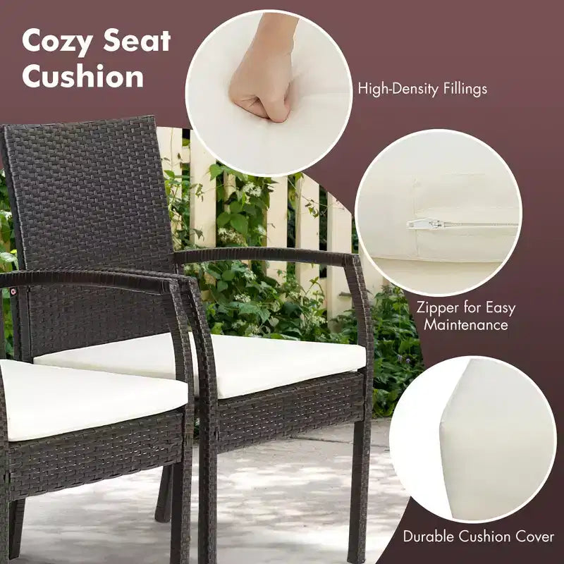 Costway Sedie da Pranzo in Rattan PE per Patio, Set da 2 Pezzi, con Morbidi Cuscini Sfoderabili, Poltrone per Giardino