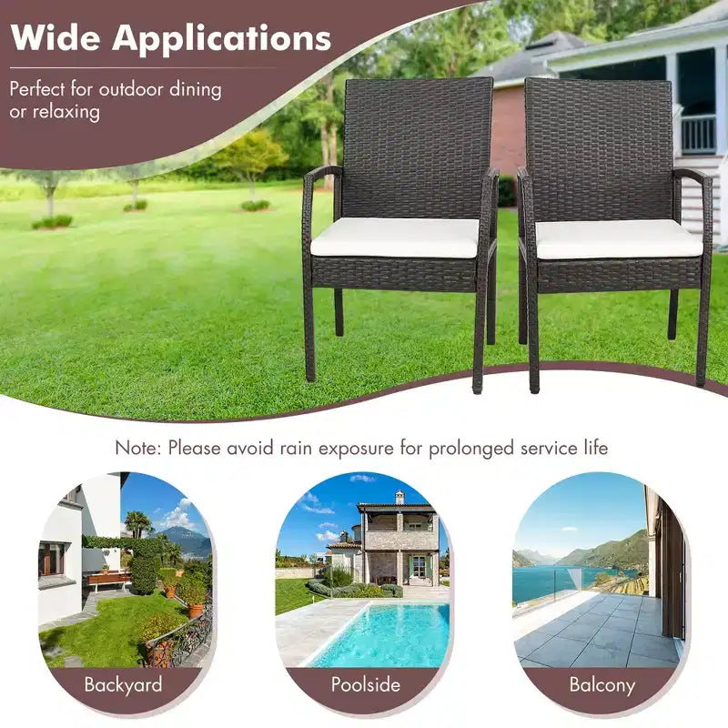 Costway Sedie da Pranzo in Rattan PE per Patio, Set da 2 Pezzi, con Morbidi Cuscini Sfoderabili, Poltrone per Giardino
